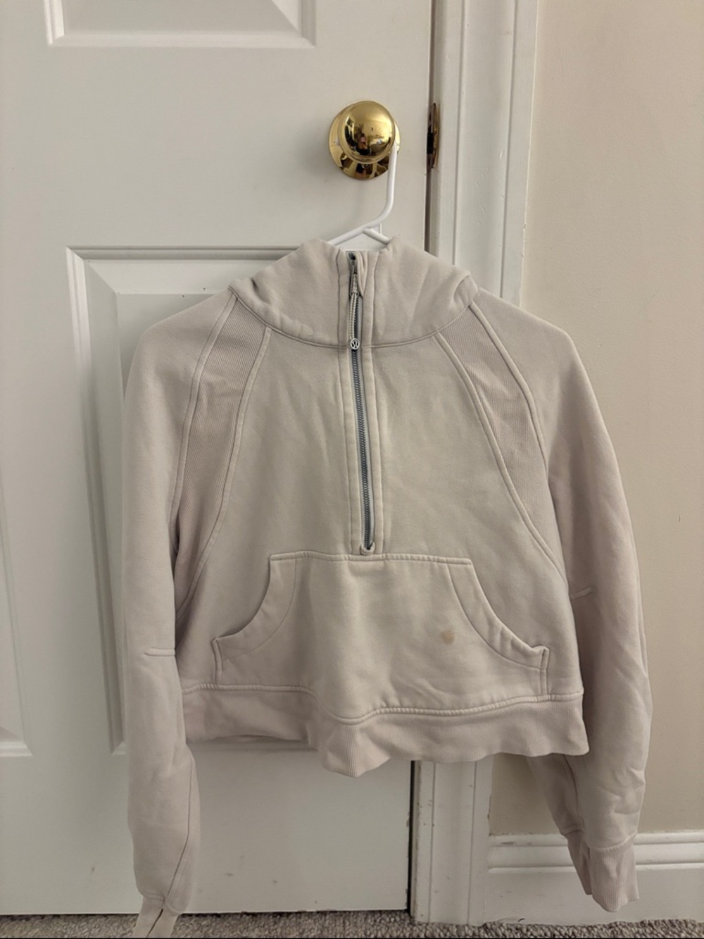 Cropped Half-Zip Hoodie in Light Beige
